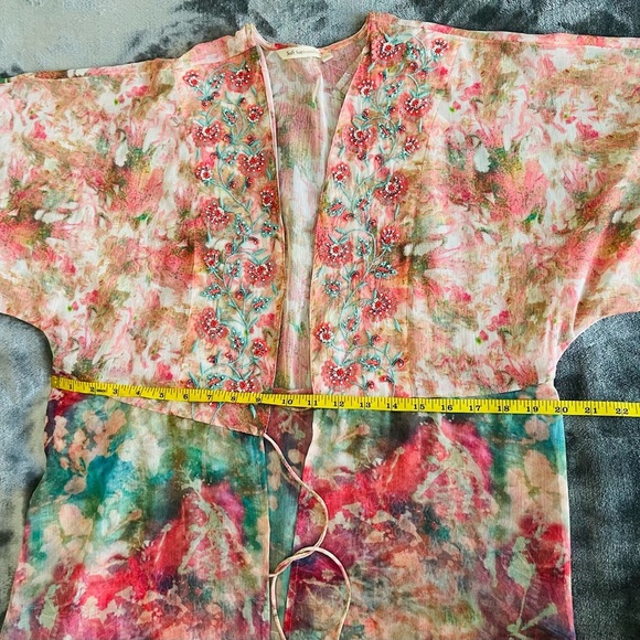 Soft Surroundings Watercolor Beaded Long Cardigan Topper Size L Colorful Beachy - Picture 8 of 13